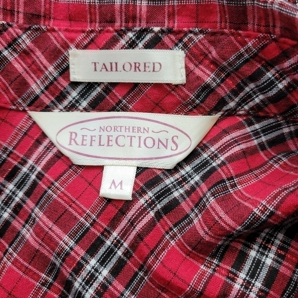 Vintage 80s Northern Reflections Ruffled Red Plaid Long Sleeve Shirt Size M - Picture 8 of 9
